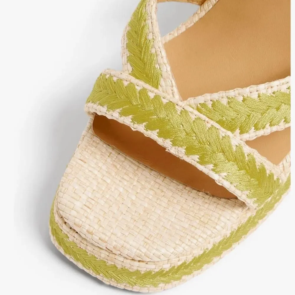 Castaner Vega Heels Heeled Sandals Shoes Raffia Embroidered Tan Green NIB 41